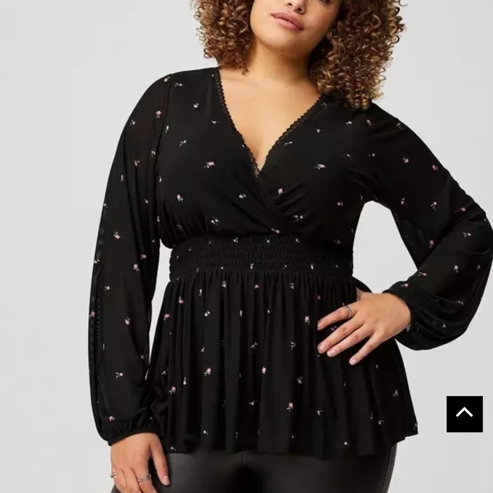 Black Floral- Surplice Babydoll Top- Torrid Sz 2